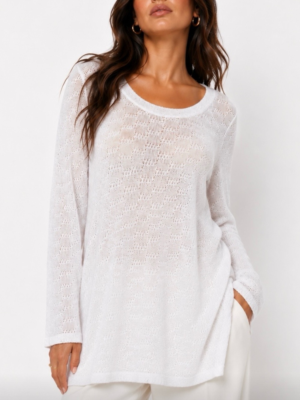SOFT SURROUNDNGS Lightweight White Knit Tunic Top Size XL